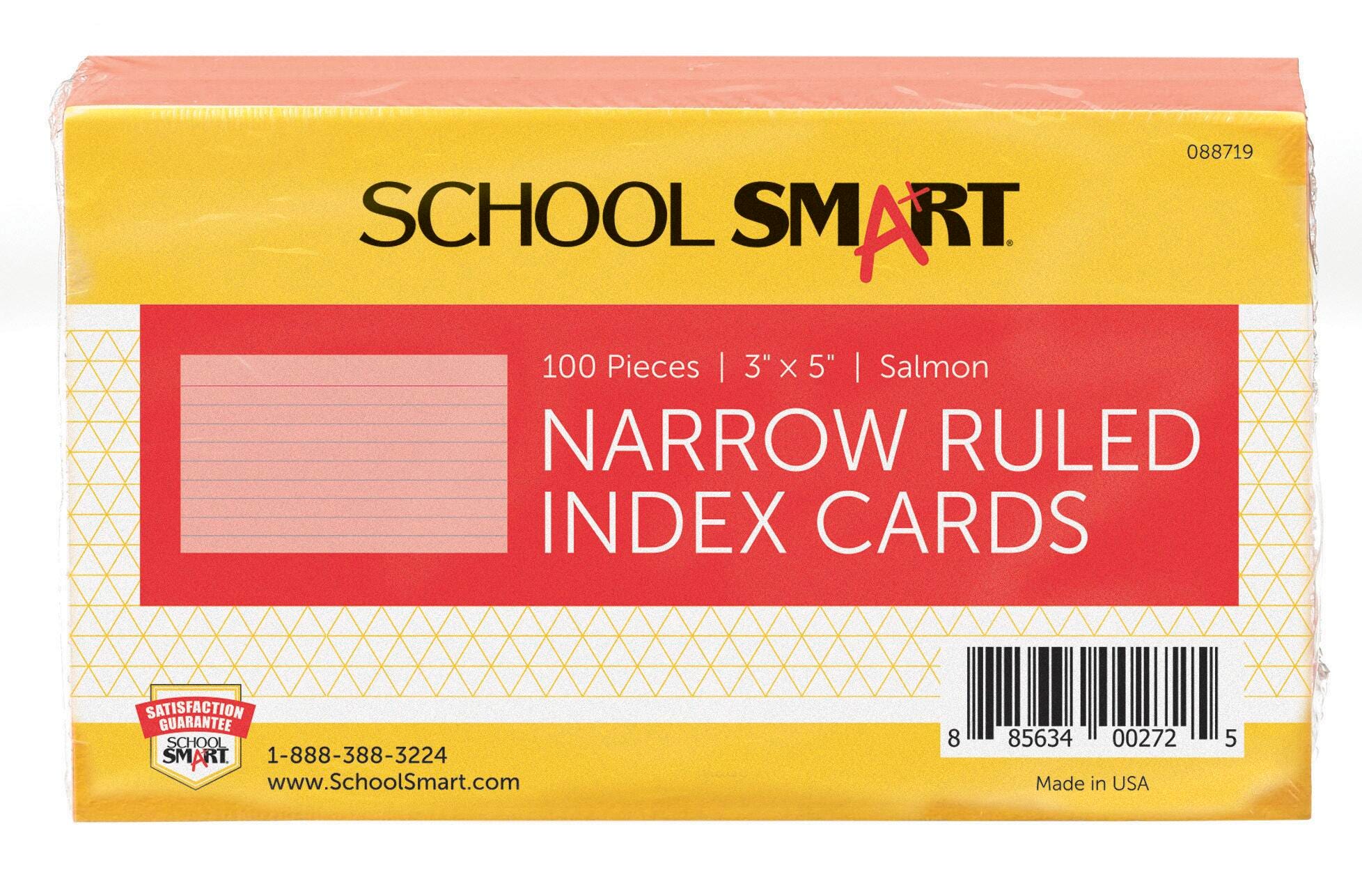 School Smart Ruled Index Cards, 3 x 5 Inches, Salmon, Pack of 100 088719